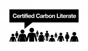 Certified Carbon Literate badge - group of diverse people and "Certified Carbon Literate" text in a speech bubble